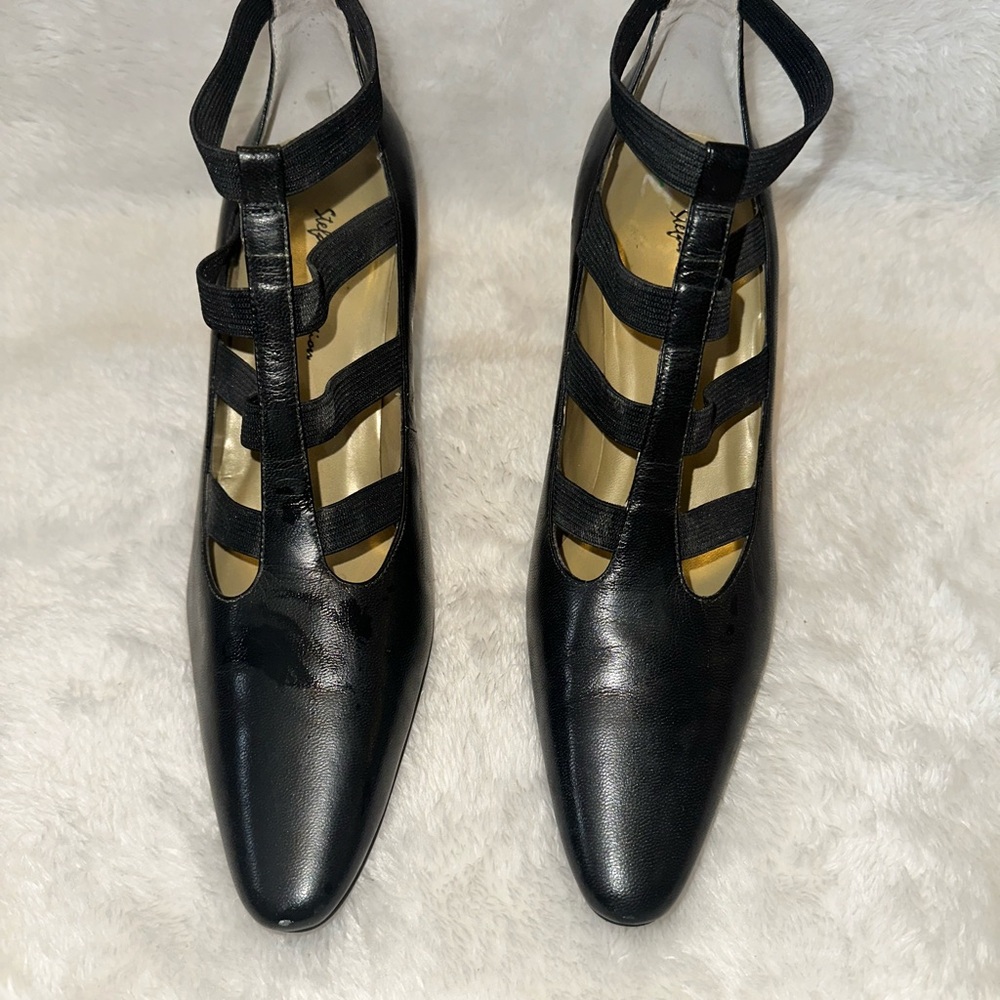 Stefani Collection Black Strappy Leather Women's Shoes